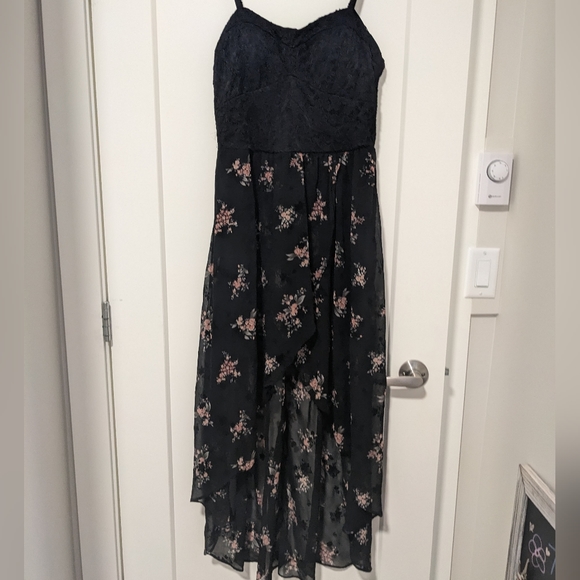 Black with floral patterned skirt, high low dress - Picture 3 of 3